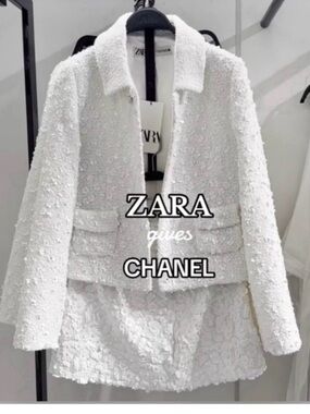 ZW Collection Chanel Vibes White Sequin Mini Skirt & Cropped Jacket Set